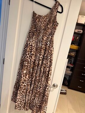 One-Shoulder Leopard Print Maxi Dress - Brown